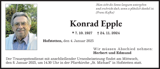 Traueranzeige von Konrad Epple von Landsberger Tagblatt