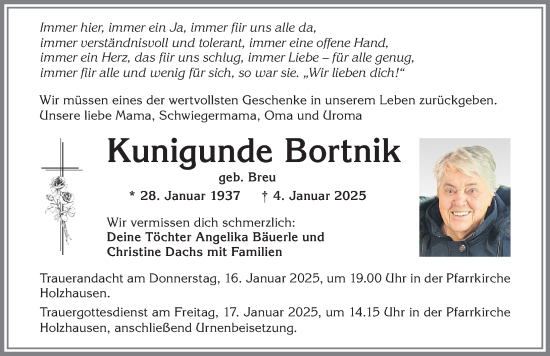 Traueranzeige von Kunigunde Bortnik von Landsberger Tagblatt, Augsburger Allgemeine