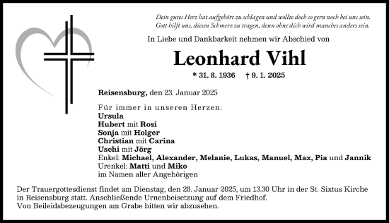 Traueranzeige von Leonhard Vihl von Günzburger Zeitung