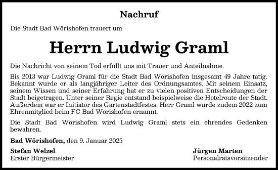 Traueranzeige von Ludwig Graml von Mindelheimer Zeitung