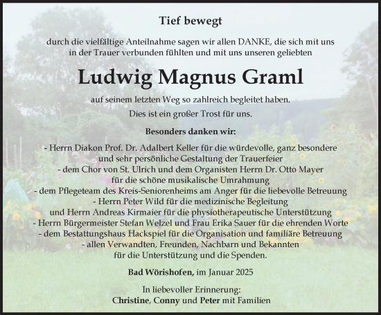 Traueranzeige von Ludwig Magnus Graml von Mindelheimer Zeitung