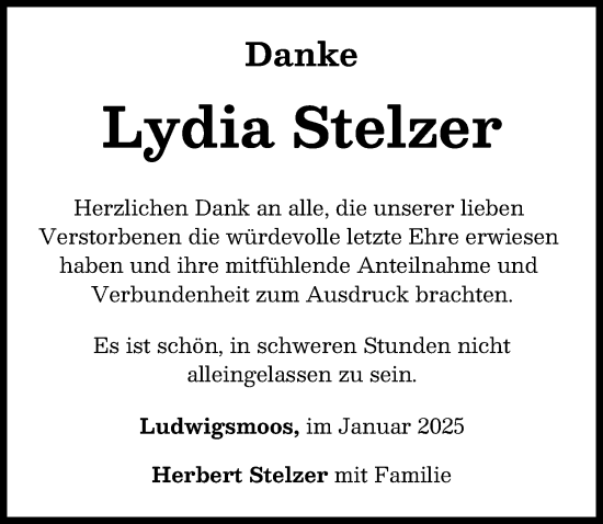 Traueranzeige von Lydia Stelzer von Neuburger Rundschau