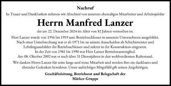 Traueranzeige von Manfred Lanzer von Donauwörther Zeitung