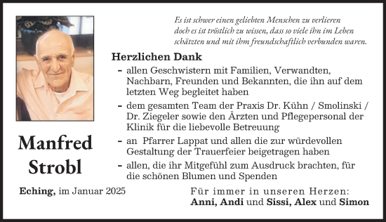 Traueranzeige von Manfred Strobl von Landsberger Tagblatt