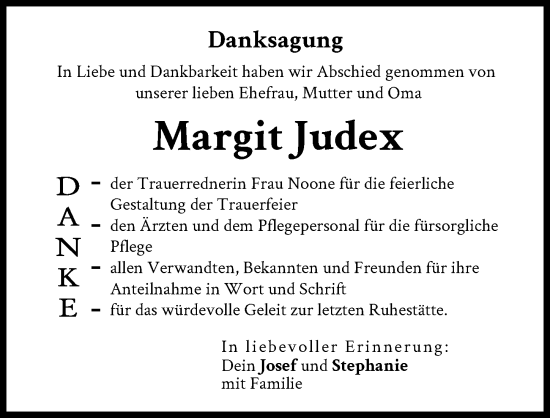 Traueranzeige von Margit Judex von Friedberger Allgemeine
