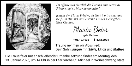Traueranzeige von Maria Beier von Augsburg-Land
