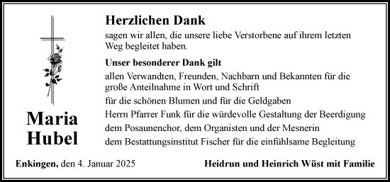 Traueranzeige von Maria Hubel von Rieser Nachrichten