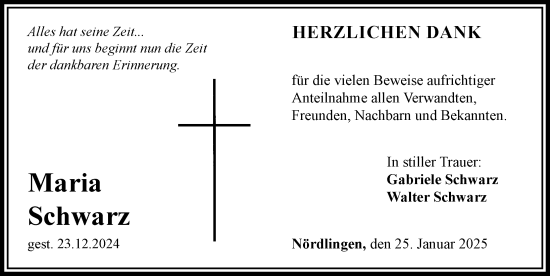 Traueranzeige von Maria Schwarz von Rieser Nachrichten