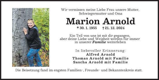 Traueranzeige von Marion Arnold von Augsburger Allgemeine