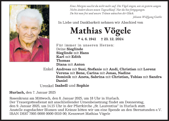 Traueranzeige von Mathias Vögele von Landsberger Tagblatt