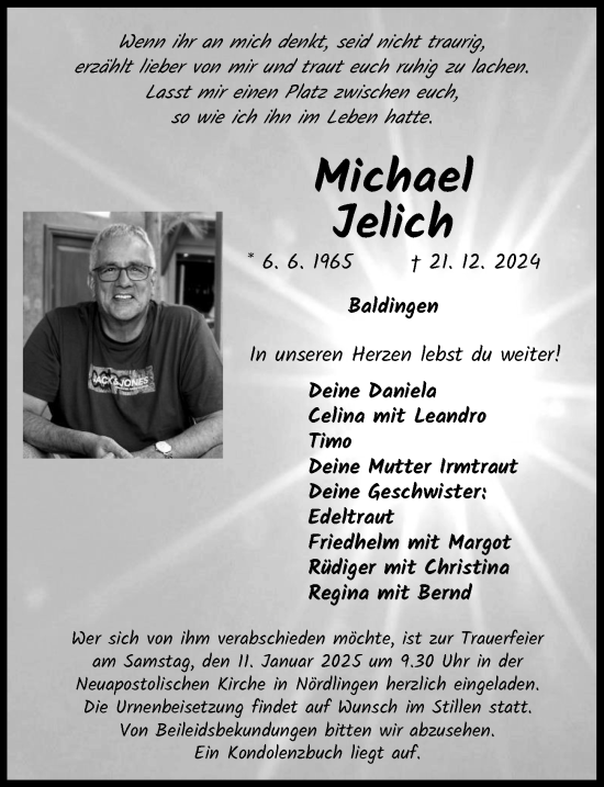 Traueranzeige von Michael Jelich von Rieser Nachrichten