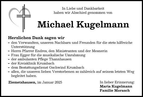 Traueranzeige von Michael Kugelmann von Mittelschwäbische Nachrichten