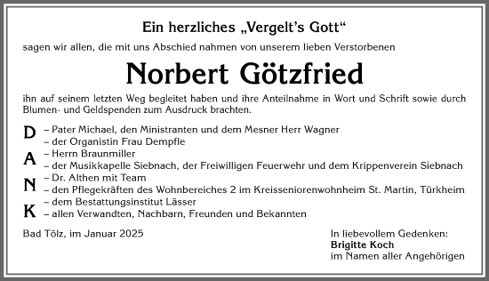 Traueranzeige von Norbert Götzfried von Mindelheimer Zeitung