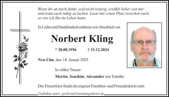 Traueranzeige von Norbert Kling von Neu-Ulmer Zeitung