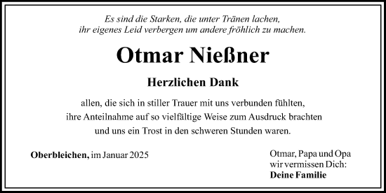 Traueranzeige von Otmar Nießner von Mittelschwäbische Nachrichten
