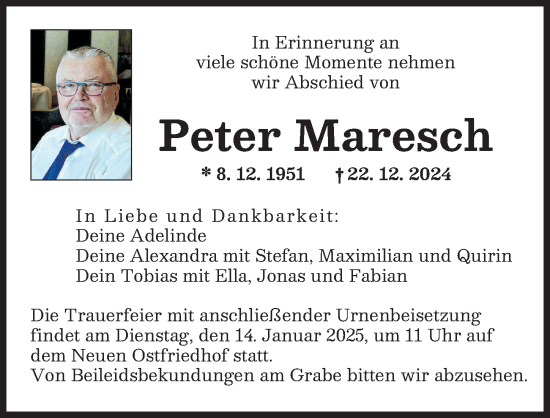 Traueranzeige von Peter Maresch von Augsburger Allgemeine