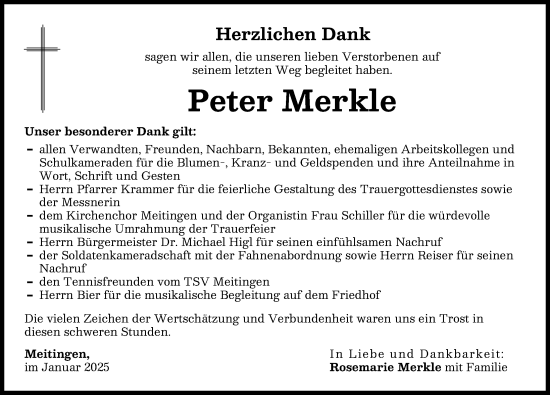 Traueranzeige von Peter Merkle von Augsburg-Land