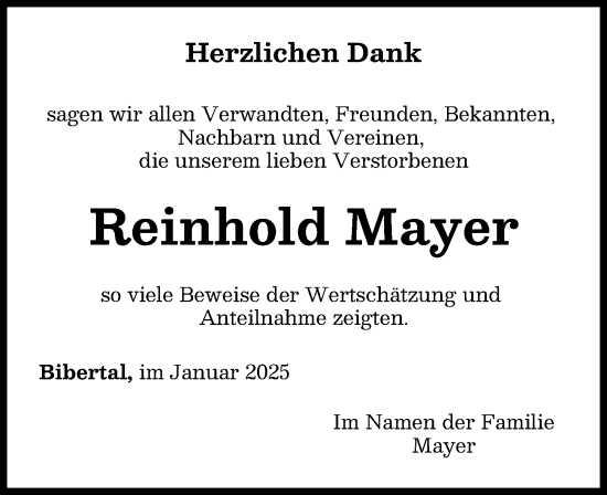 Traueranzeige von Reinhold Mayer von Günzburger Zeitung