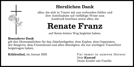 Traueranzeige von Renate Franz von Augsburg-Land