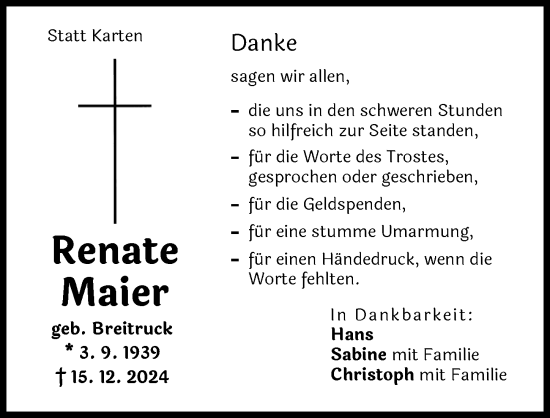 Traueranzeige von Renate Maier von Günzburger Zeitung