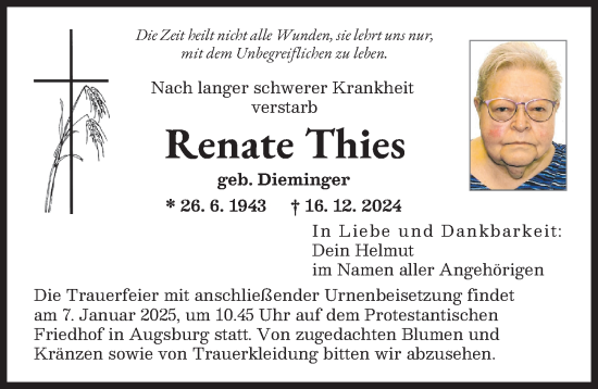 Traueranzeige von Renate Thies von Augsburger Allgemeine