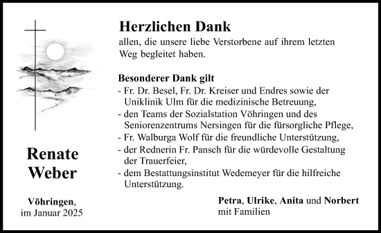 Traueranzeige von Renate Weber von Illertisser Zeitung