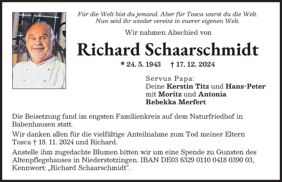 Traueranzeige von Richard Schaarschmidt von Illertisser Zeitung