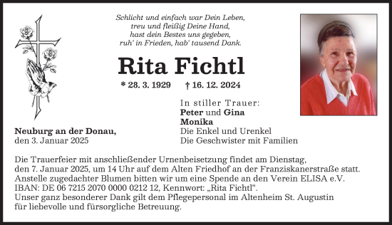 Traueranzeige von Rita Fichtl von Neuburger Rundschau