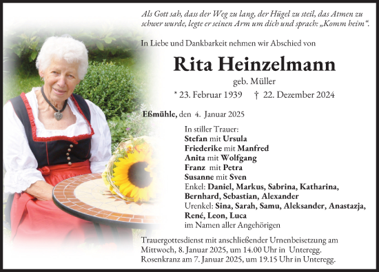 Traueranzeige von Rita Heinzelmann von Mindelheimer Zeitung