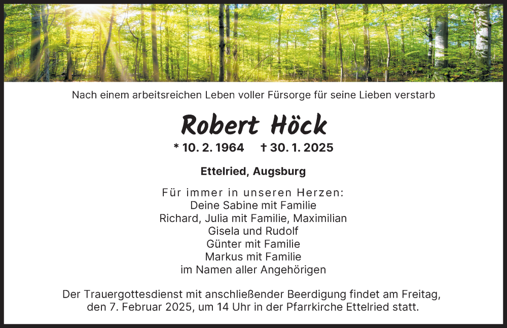  Traueranzeige für Robert Höck vom 01.02.2025 aus Augsburger Allgemeine