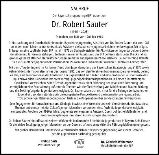 Traueranzeige von Robert Sauter von Augsburger Allgemeine