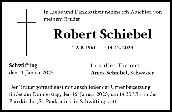 Traueranzeige von Robert Schiebel von Landsberger Tagblatt