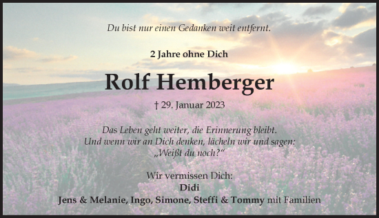 Traueranzeige von Rolf Hemberger von Mindelheimer Zeitung