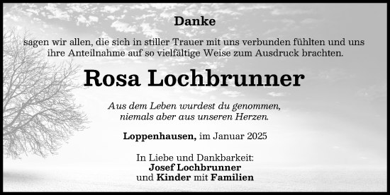 Traueranzeige von Rosa Lochbrunner von Mindelheimer Zeitung