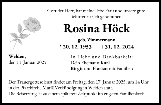 Traueranzeige von Rosina Höck von Günzburger Zeitung, Augsburg-Land