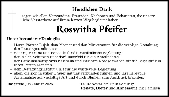 Traueranzeige von Roswitha Pfeifer von Donauwörther Zeitung