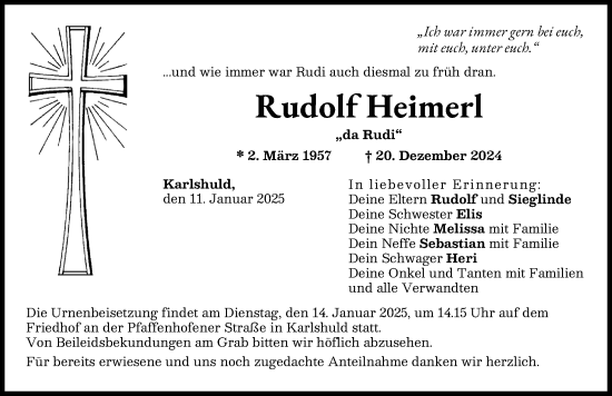 Traueranzeige von Rudolf Heimerl von Neuburger Rundschau