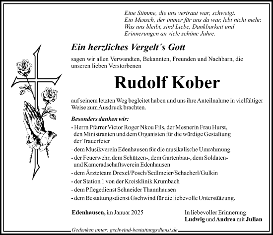 Traueranzeige von Rudolf Kober von Mittelschwäbische Nachrichten