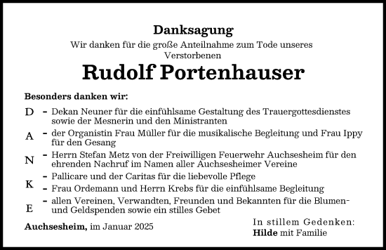 Traueranzeige von Rudolf Portenhauser von Donauwörther Zeitung