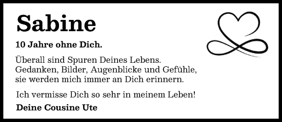 Traueranzeige von Sabine  von Augsburger Allgemeine