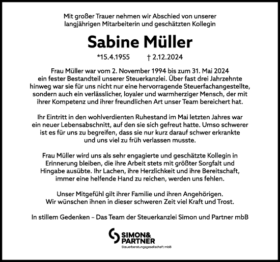 Traueranzeige von Sabine Müller von Landsberger Tagblatt