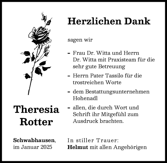 Traueranzeige von Theresia Rotter von Landsberger Tagblatt