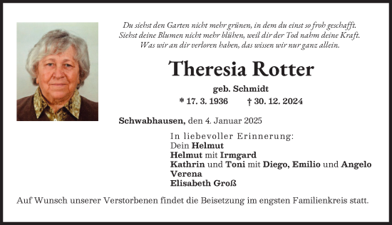 Traueranzeige von Theresia Rotter von Landsberger Tagblatt