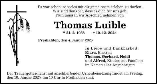 Traueranzeige von Thomas Luible von Günzburger Zeitung