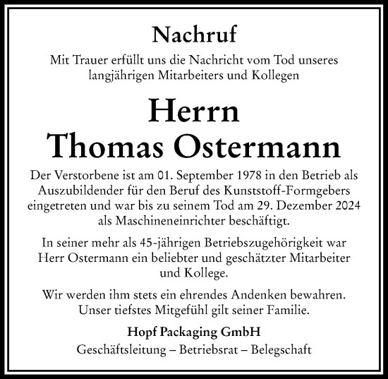 Traueranzeige von Thomas Ostermann von Rieser Nachrichten