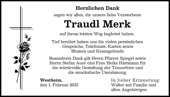 Traueranzeige von Traudl Merk von Augsburger Allgemeine