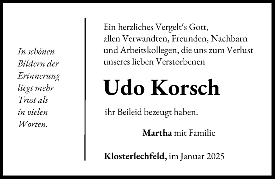 Traueranzeige von Udo Korsch von Augsburger Allgemeine