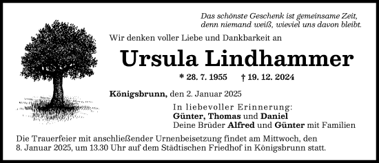 Traueranzeige von Ursula Lindhammer von Schwabmünchner Allgemeine