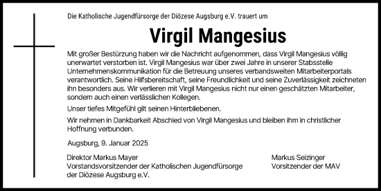 Traueranzeige von Virgil Mangesius von Augsburger Allgemeine