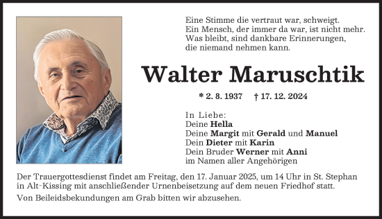 Traueranzeige von Walter Maruschtik von Friedberger Allgemeine
